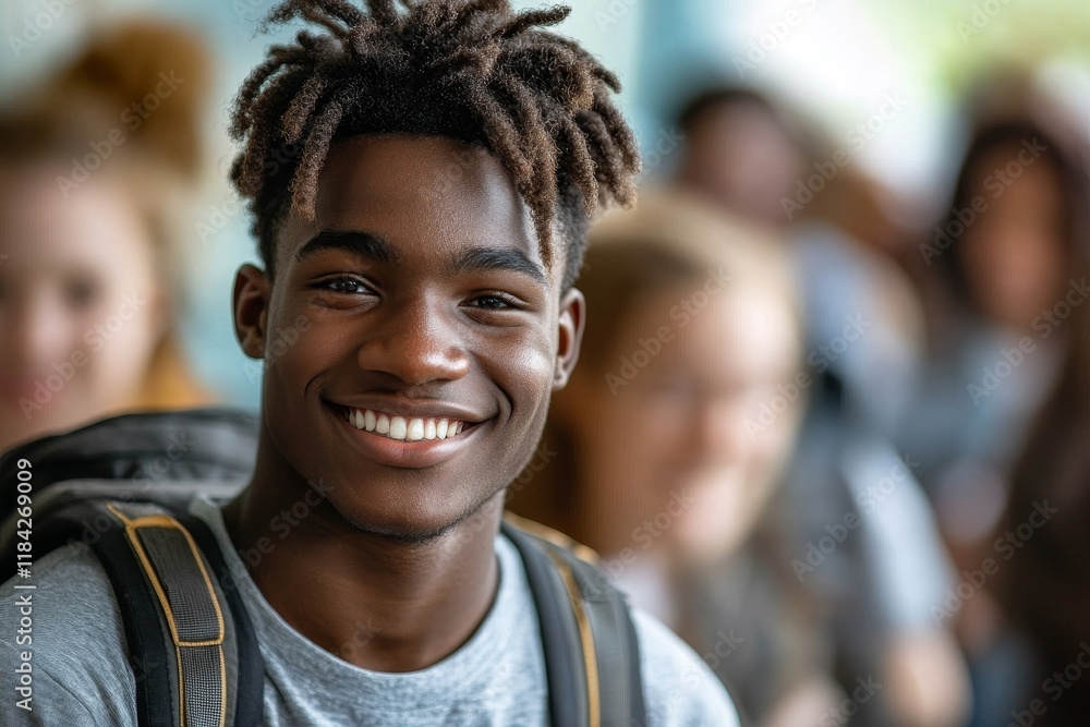Happy black student in high school looking at camera. Generative AI Happy black student in high school looking at camera. Generative AI