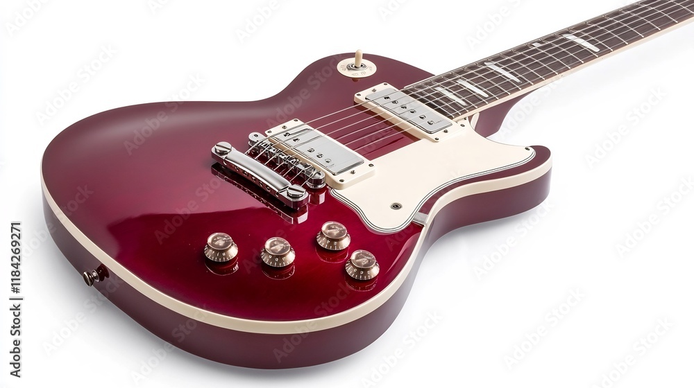 Close-up of a Glossy Finished Electric Guitar on a White Background Close-up of a Glossy Finished Electric Guitar on a White Background
