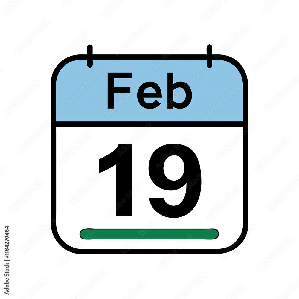 February 19 calendar icon with green underline February 19 calendar icon with green underline