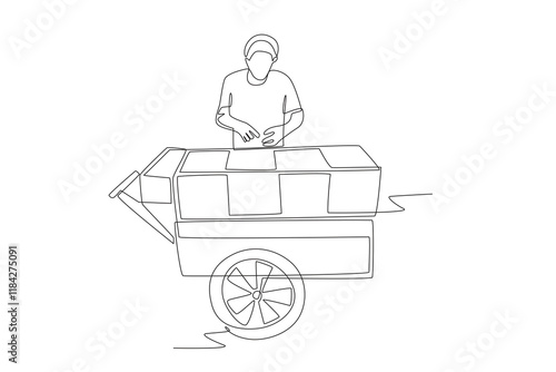 Street food vendors concept one-line drawing