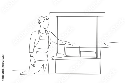 Street food vendors concept one-line drawing