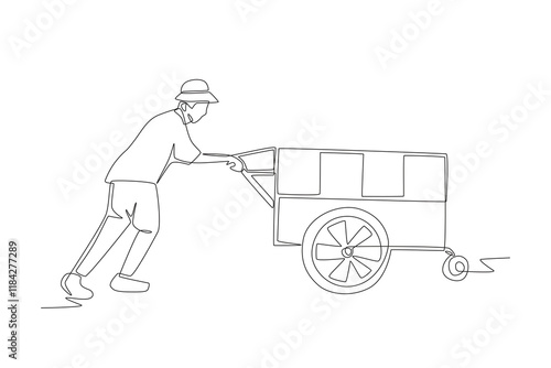Street food vendors concept one-line drawing