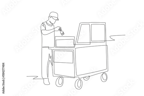 Street food vendors concept one-line drawing