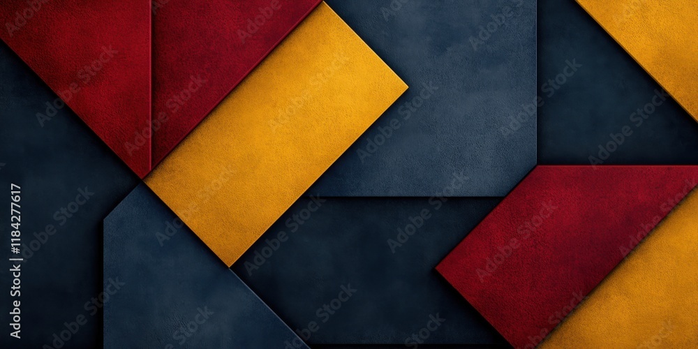 Geometric abstract design with red and yellow shapes on dark background Geometric abstract design with red and yellow shapes on dark background