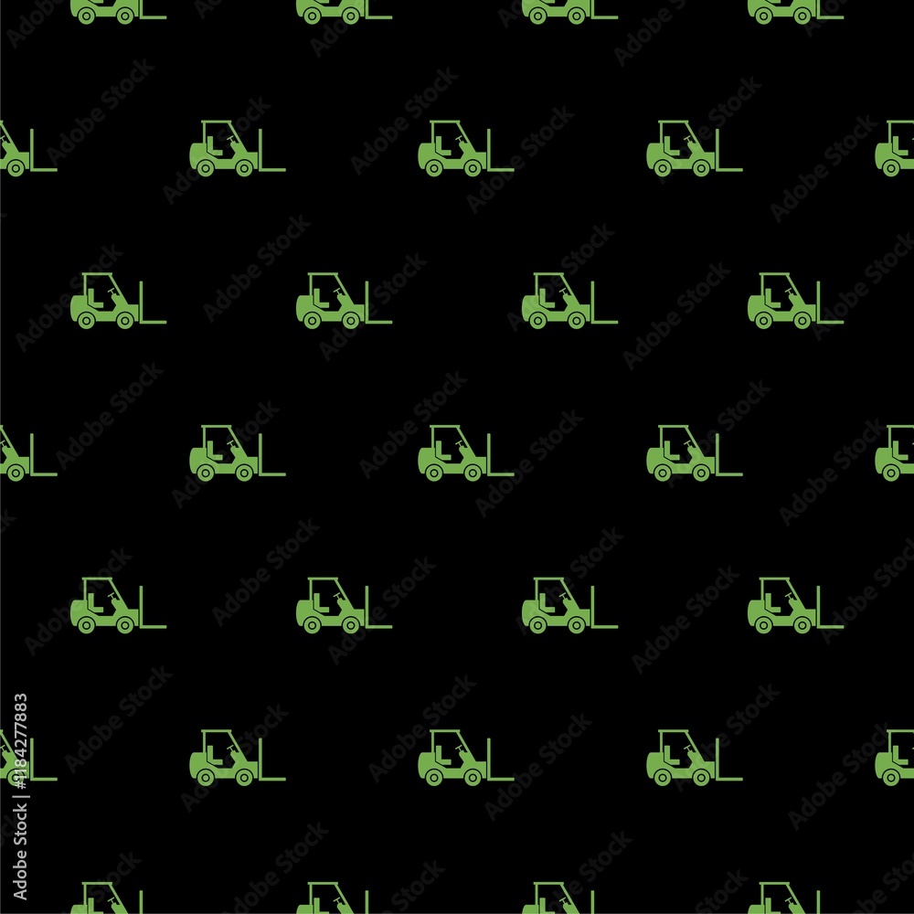 Green Forklift truck icon isolated seamless pattern on black background Green Forklift truck icon isolated seamless pattern on black background