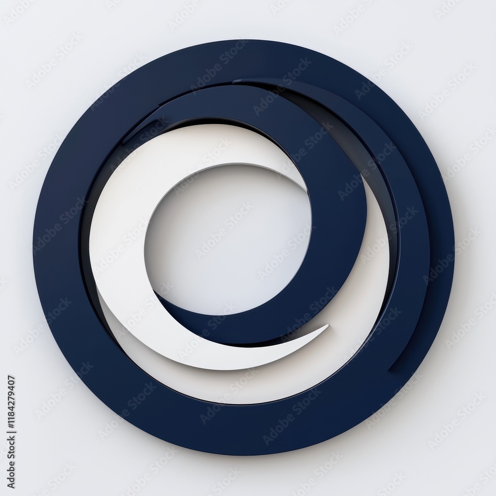 Abstract Circular Design with Blue and White Shapes and Curves