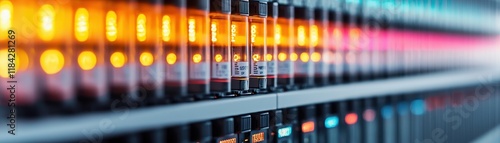 A close-up view of illuminated audio equipment, showcasing vibrant colored lights and a sleek, modern design.