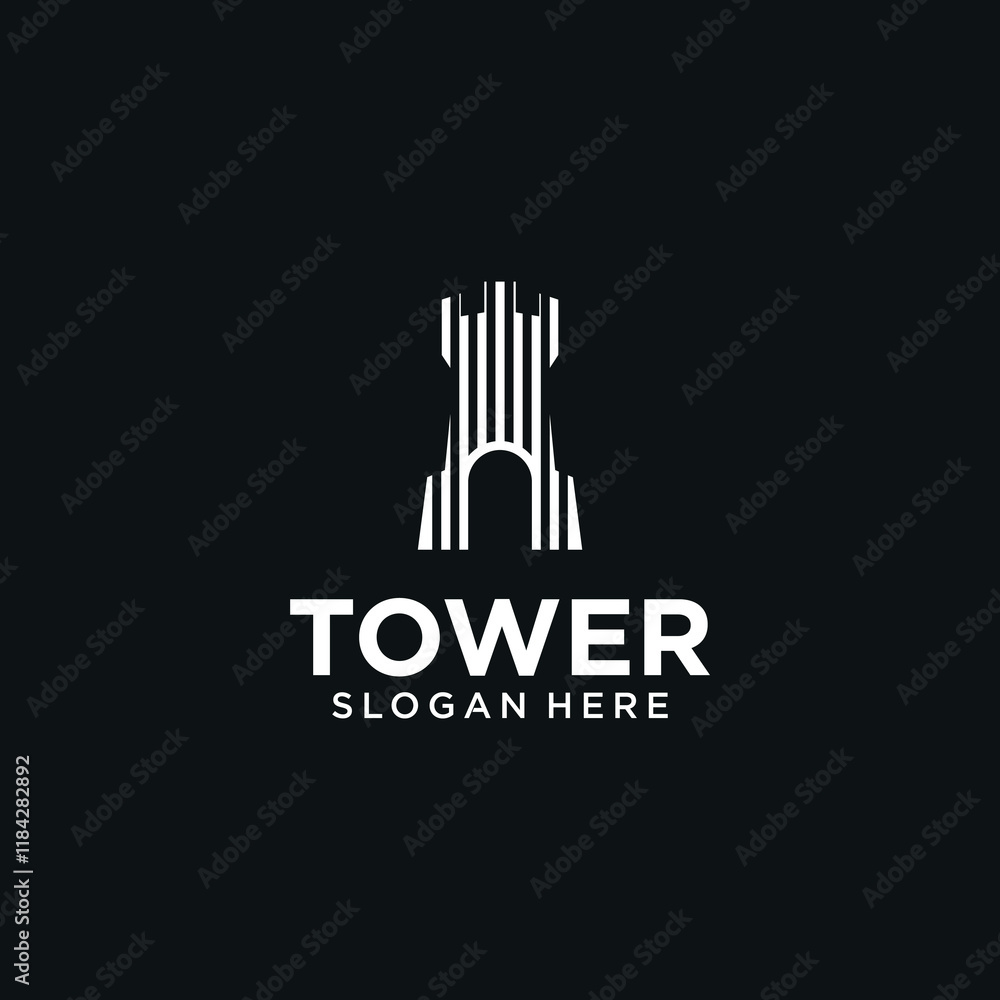 Obraz premium T-shaped tower logo design template, tall building logo with T-shaped tower concept.