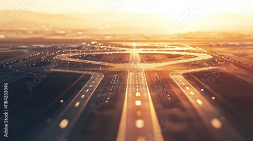 Golden Hour Airport Runway: A Sunset Perspective