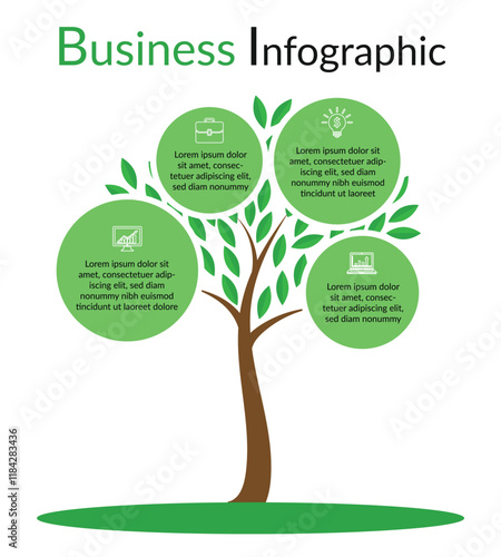 Business Infographic Design Template With 4 Steps Modern Mindmap Diagram With Tree And Branches Presentation Vector Infographic Template Of Tree Four Options.
