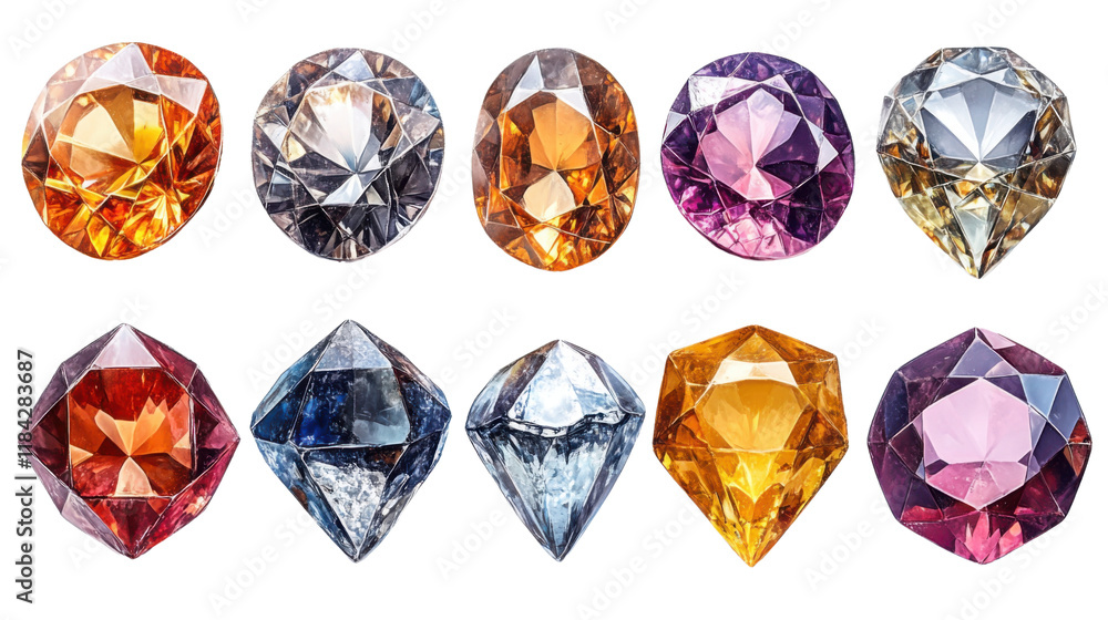 set of gemstones isolated on white background set of gemstones isolated on white background