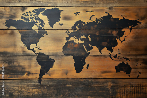 World map on wooden texture. generative AI