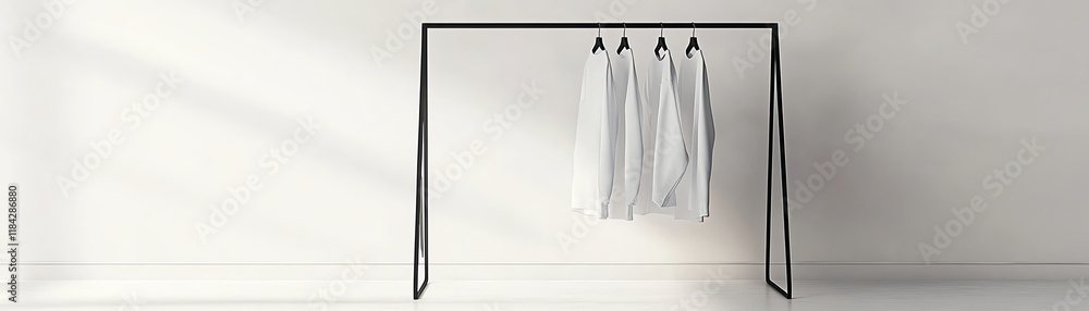 Minimalist towel rack holding white towels against a simple wall background. Minimalist towel rack holding white towels against a simple wall background.