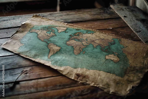World map on wooden texture. generative AI