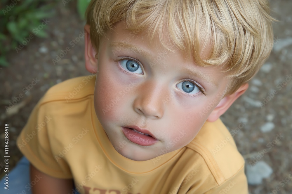 A close-up of a child with striking blue eyes in natural light. A close-up of a child with striking blue eyes in natural light.
