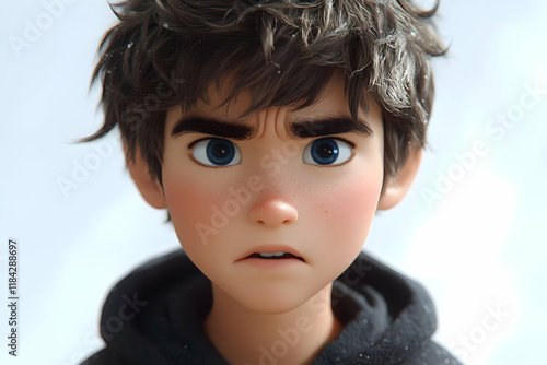 Wallpaper Mural Close-up Portrait of a Serious Animated Boy with Freckles and Dark Hair Torontodigital.ca