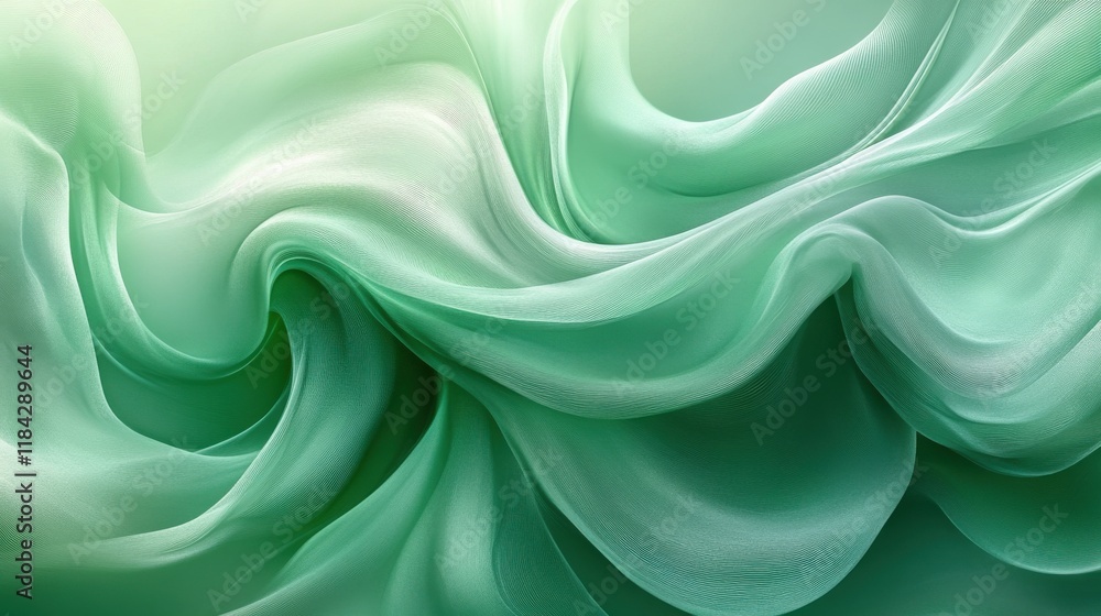 Obraz premium A flowing fabric texture in soft green tones, evoking calmness and elegance.