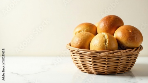 A wicker basket overflowing with freshly baked golden-brown rolls, a delightful treat for any occasion.