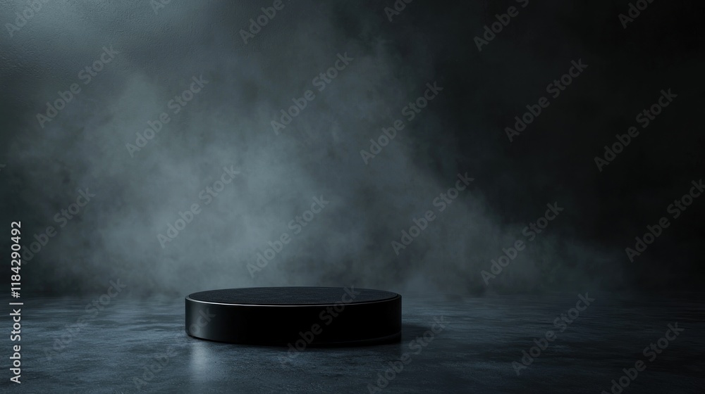 Dark Moody Abstract Background with Black Circular Platform Dark Moody Abstract Background with Black Circular Platform