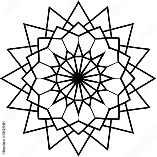 Geometric Mandala Vector Design with Radial Symmetry and Layered Shapes