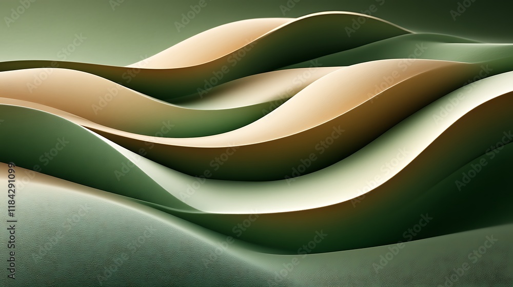 Fototapeta premium Abstract Green and Beige Wavy Landscape Design