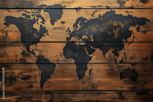 World map on wooden texture. generative AI