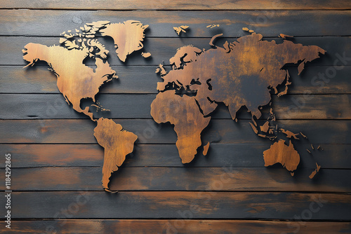 World map on wooden texture. generative AI