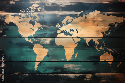 World map on wooden texture. generative AI