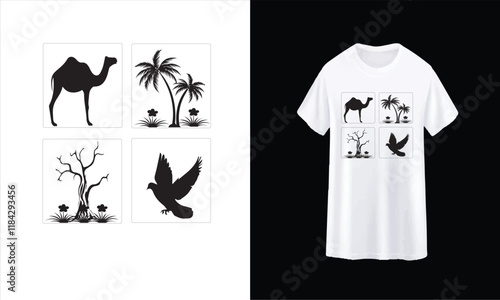 Vector Illustration With Palms, Sunset and Birds for T-Shirt Print | Miami Vibes Summer Graphic summer Hand Drawn Palm tree sunset beach, vintage tropical retro beach t shirt design, vector palm beach