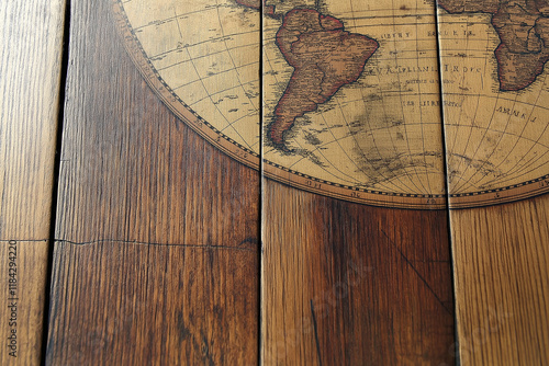 World map on wooden texture. generative AI