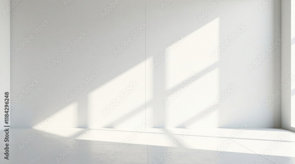 Empty Room with Sunlight Streaming Through Window and Casting Shadows on Walls and Floor Empty Room with Sunlight Streaming Through Window and Casting Shadows on Walls and Floor