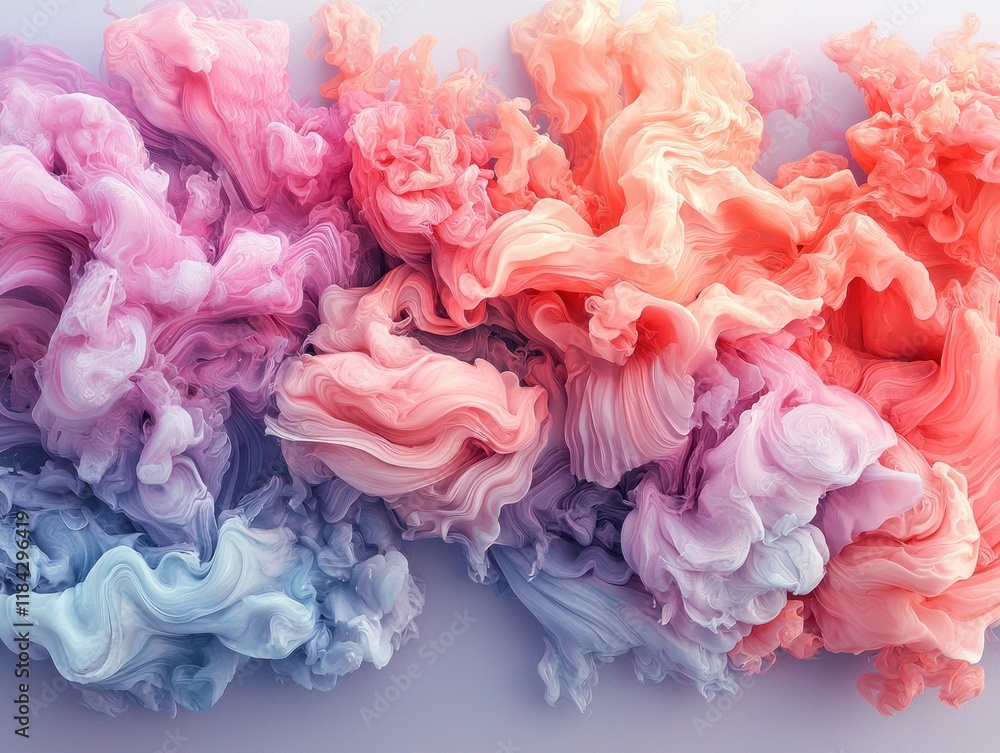 Fototapeta premium A vibrant abstract swirl of colorful, flowing textures resembling clouds or paint.