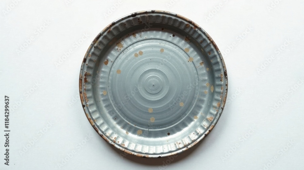 Rustic Grey Metal Plate with Circular Design and Speckled Rust Rustic Grey Metal Plate with Circular Design and Speckled Rust