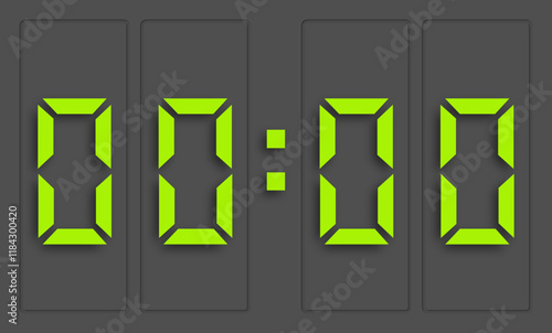 Digital clock with green numbers and dark background, showing editable zero o'clock.