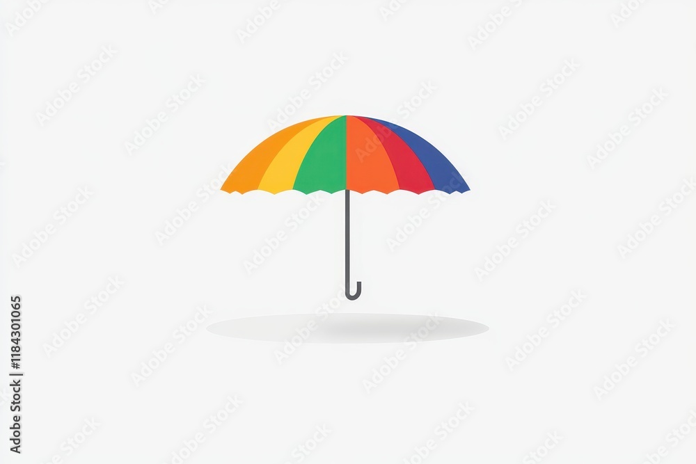 Colorful umbrella stands out against a plain background, symbolizing joy and protection in rainy weather Colorful umbrella stands out against a plain background, symbolizing joy and protection in rainy weather