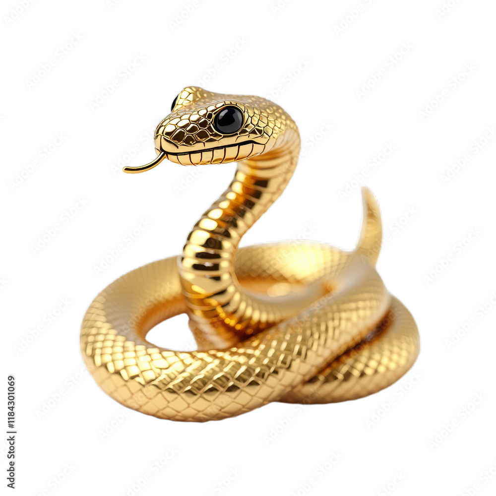 Fototapeta premium A majestic serpent, its scales glistening like gold, coiled and ready to strike