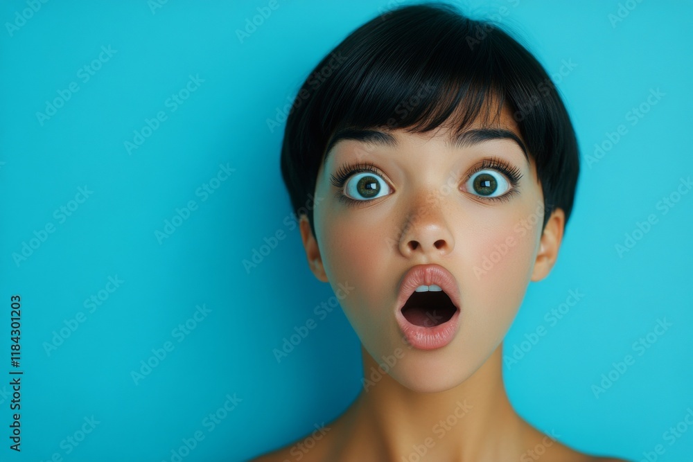 Attractive very shocked mixed-race girl - for ads, poster and social apps use. Short coiffure - straight hair. Commercial commercial conceptual art. African american style. Short hair fashion. Attractive very shocked mixed-race girl - for ads, poster and social apps use. Short coiffure - straight hair. Commercial commercial conceptual art. African american style. Short hair fashion.