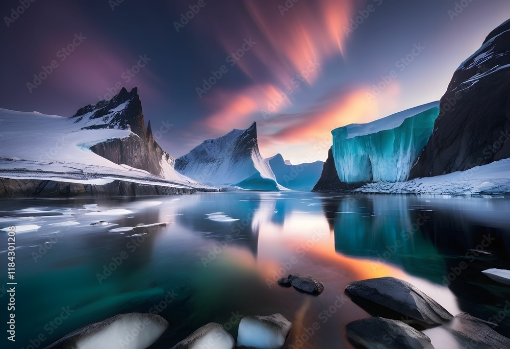 Naklejka premium Polar Fjord at Dusk with Aurora Glow.
