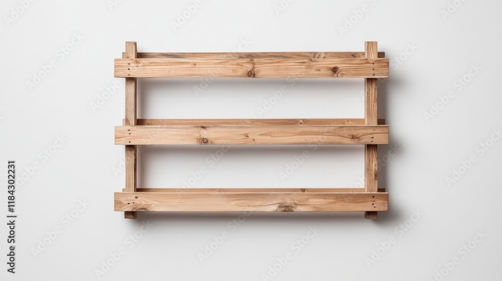 Rustic wooden wall shelf with three shelves.