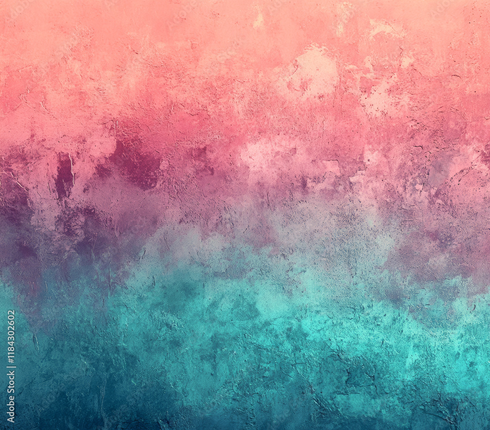 Fototapeta premium Aqua and plum gradient blending into turquoise and coral tones. Subtle pastel spray and foil shimmer highlights.