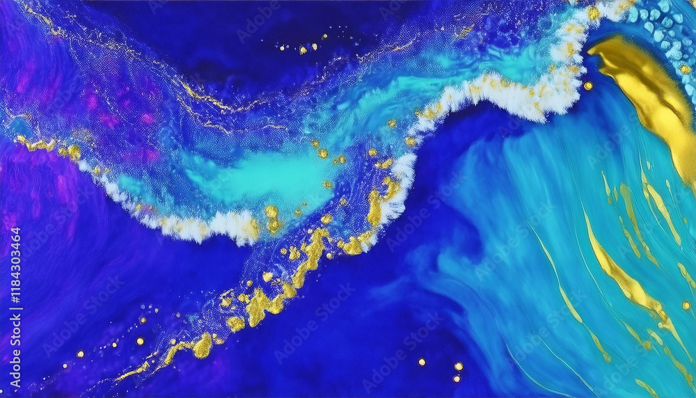 Patterns of turquoise seawater with the movement of waves and foam