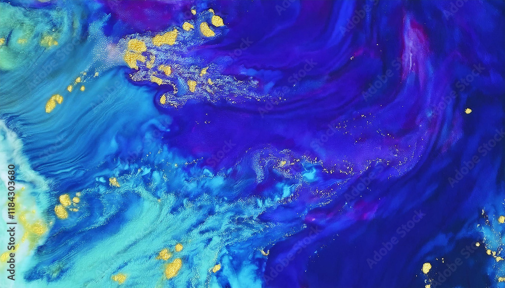 Patterns of turquoise seawater with the movement of waves and foam