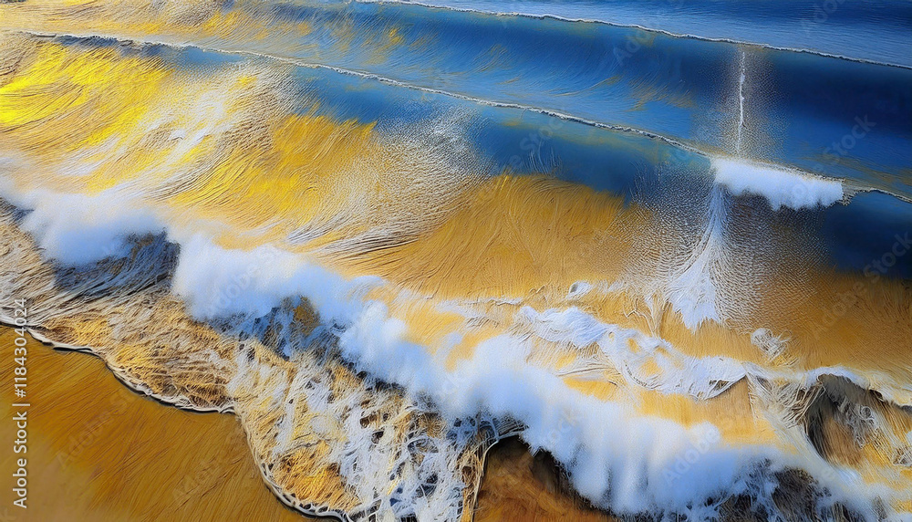 Patterns of turquoise seawater with the movement of waves and foam