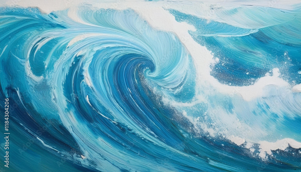 Patterns of turquoise seawater with the movement of waves and foam