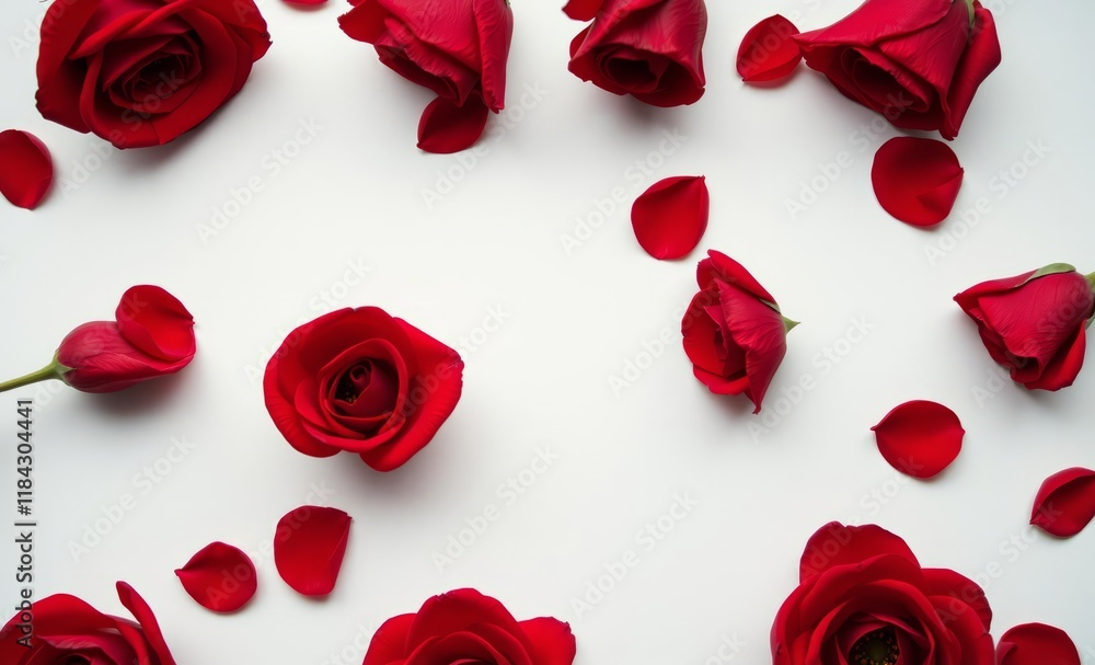 Red rose petals, scattered, white background, macro photography, vibrant color, romantic, Valentine's Day, floral arrangement, high contrast, soft lighting, close-up detail, texture, fragmented, organ Red rose petals, scattered, white background, macro photography, vibrant color, romantic, Valentine's Day, floral arrangement, high contrast, soft lighting, close-up detail, texture, fragmented, organ