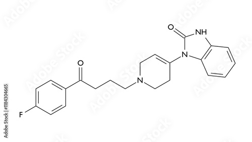 droperidol molecule, structural chemical formula, ball-and-stick model, isolated image antidopaminergic photo