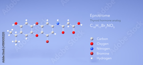 eprotirome molecule, molecular structure, thyroid hormone analog, 3d model, Structural Chemical Formula and Atoms with Color Coding photo