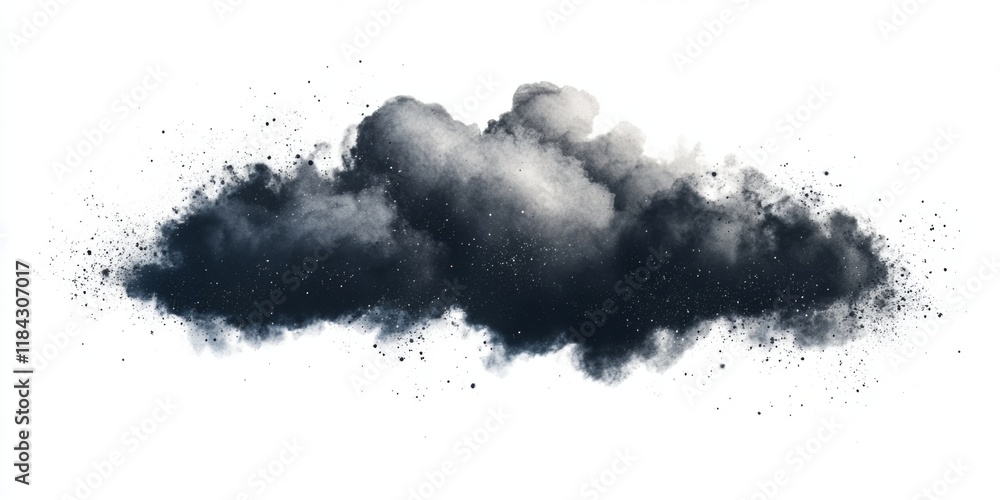 Fototapeta premium Watercolor Illustration of a Black Cloud with Glitter, Isolated on White Background. Mystical and Sparkling Cloud Art.