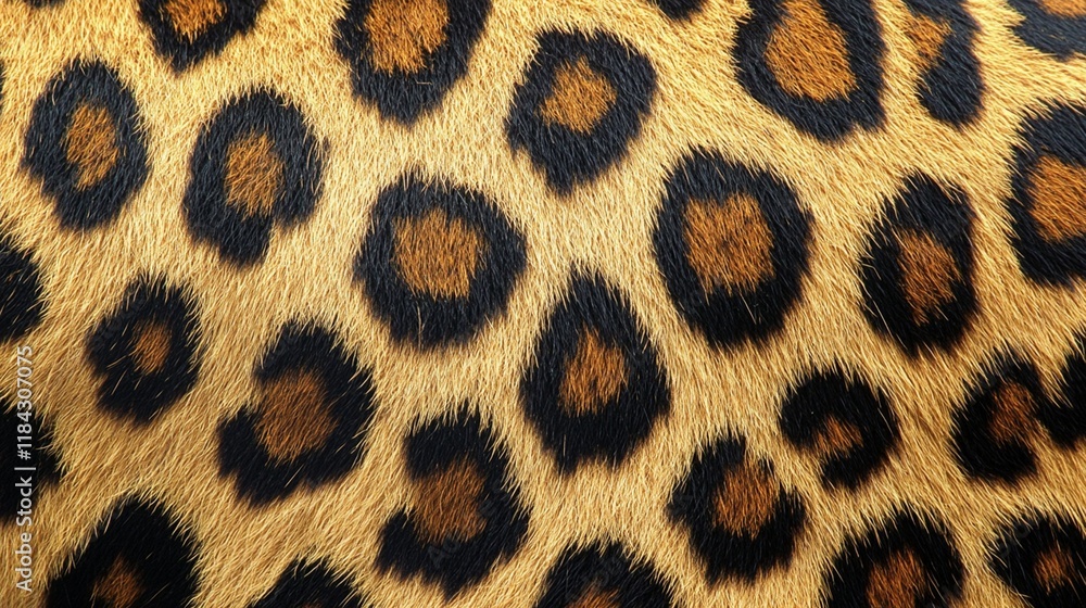 A classic leopard print pattern in natural colors with black spots on a tan background. A classic leopard print pattern in natural colors with black spots on a tan background.