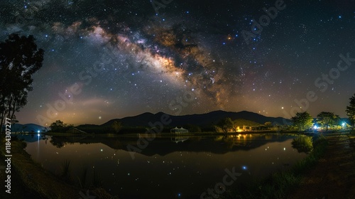 Panorama milky way galaxy with stars and space dust in the universe  photo